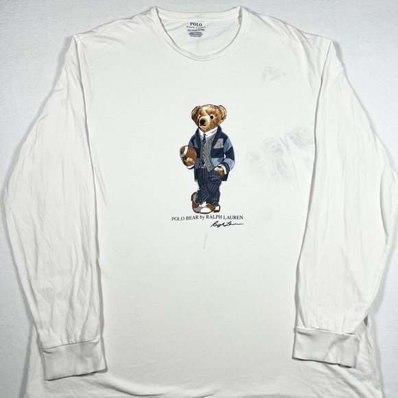 Ralph Lauren Other - Polo Ralph Lauren Football Bear Long Sleeve White T-Shirt Mens Size XXL